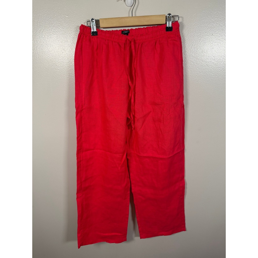 J.Crew Soleil Pant XS Red Linen Elastic Drawstring Waist Straight Leg Coastal